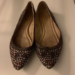 FRYE Regina Leather Flats Brown Studded
